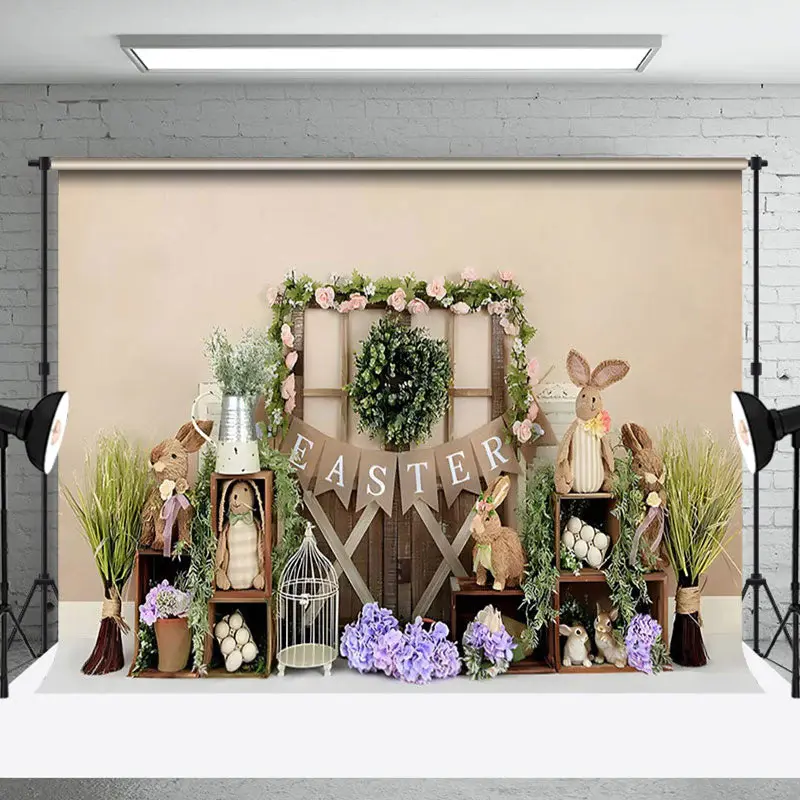 Lilac Rabbits Green Garden Easter Photo Backdrop - Aperturee