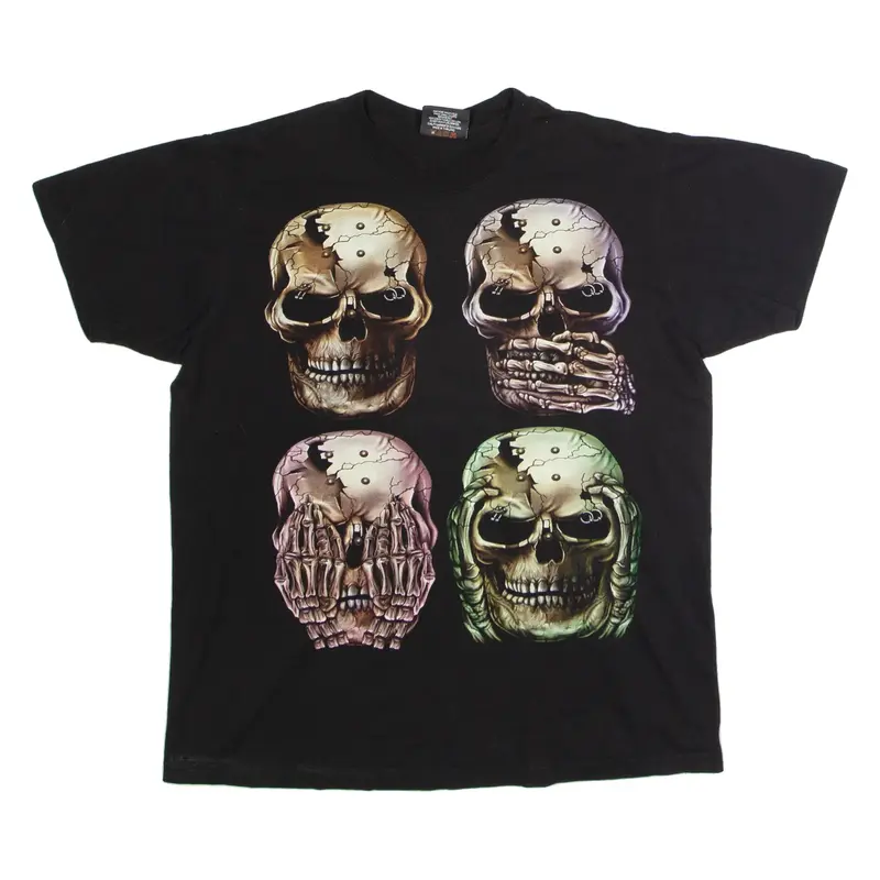 ROCK CHANG Metal Skulls Speak No Evil Mens T-Shirt Black Crew Neck L