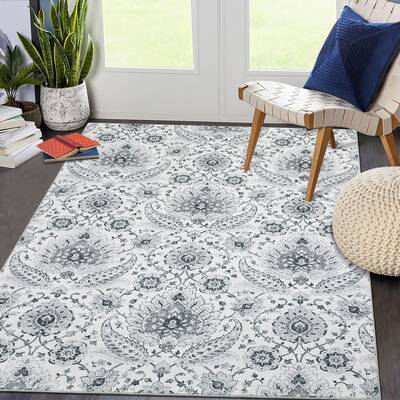 Garvee Vintage 6x9 Area Rug Washable Rug Living Room Rug Retro Paisley Distressed Carpet Soft Low Pile Bedroom Rug Retro Pais...
