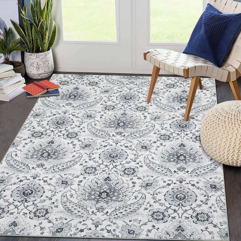 Garvee Vintage 6x9 Area Rug Washable Rug Living Room Rug Retro Paisley Distressed Carpet Soft Low Pile Bedroom Rug Retro Pais...