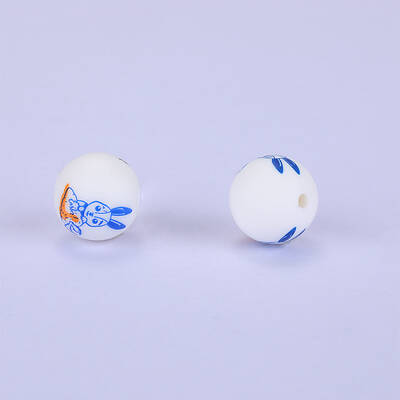 Printed Round with Rabbit Pattern Silicone Focal Beads