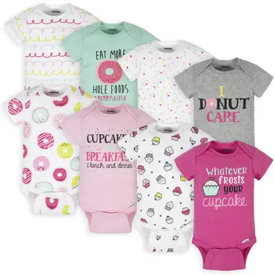 Onesies Brand Baby Girls' Short Sleeve Sweet Treats Bodysuits, 8-pack