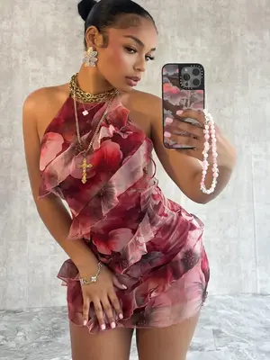 Women's Floral Print Tie Backless Halter Dress, Fashion Casual Sleeveless Short Dress for Daily Outdoor Wear, Ladies Dress fo...