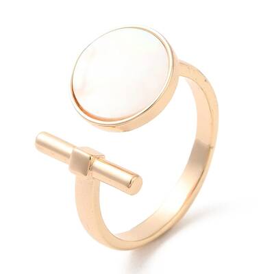 Natural Shell Flat Round & Column Open Cuff Ring