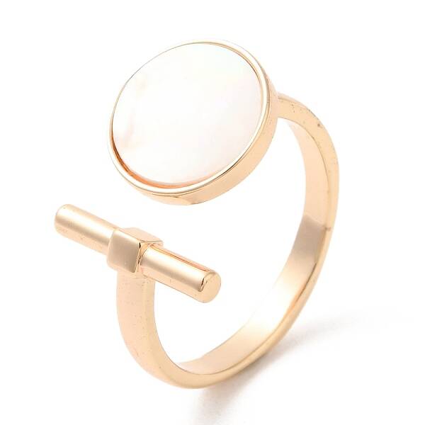 Natural Shell Flat Round & Column Open Cuff Ring