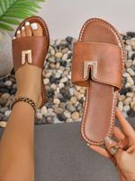 Women's Fashionable Plain Color Slides, Casual Comfortable Flat Sandals for Summer, Non-slip Slides for Indoor & Outdoor Wear...