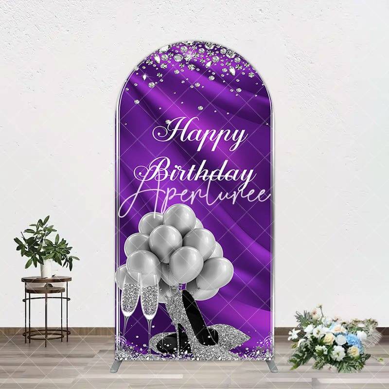 Aperturee Purple Silver Sparke High Heel Birthday Arch Backdrop, 1.6X4FT(0.5X1.2M), 38.18 USD, arch backdrop kit, GHJ07438-A
