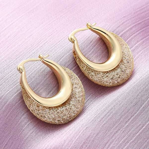 Brass Clear Cubic Zirconia Hoop Earrings
