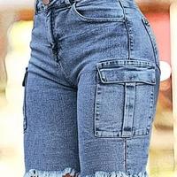 2025 Summer Fashion women's workwear denim shorts, large size, high-elasticity side pockets Jean Womenswear