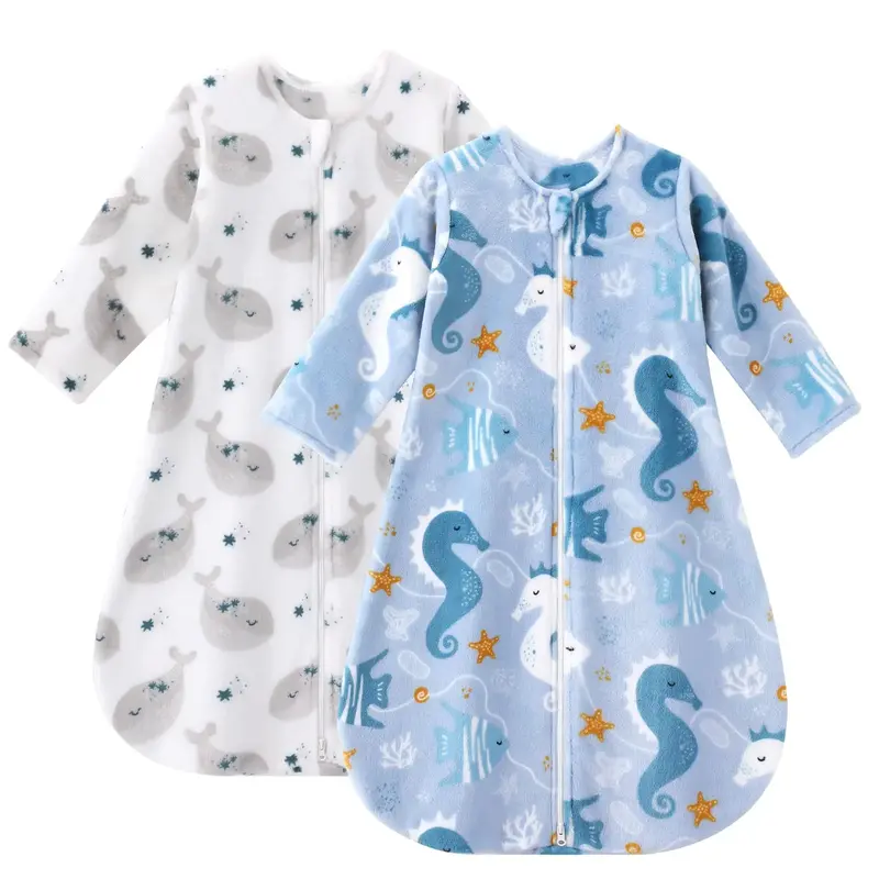 Yoofoss Long Sleeve Fleece Baby Sleep Sack 6-12 Months, 2 Pack TOG 1.5 Baby Wearable Blanket with 2-Way Zipper, Toddler Sleep...