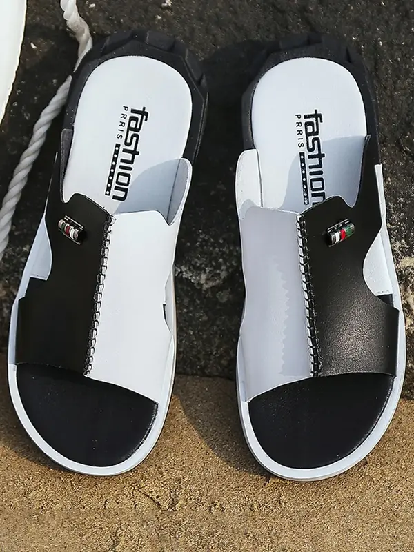 Men's Colorblock Hollow Out Design Slippers, Casual Lightweight Comfort Patched Design Wide Band Slippers for Boys, Summer 20...