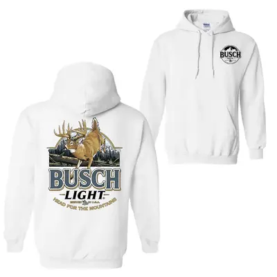 Busch Light Deer Label Hoodie T-Shirt, 2-Sided Vintage Beer Graphic Pullover, Thermal Long Sleeve Top for Hunting & Outdoors,...