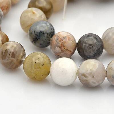 Natural Bamboo Leaf Agate Round Beads Strands