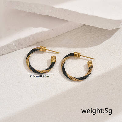 Stylish Stainless Steel Twisted C-shaped Stud Earrings for Women's Daily Wear