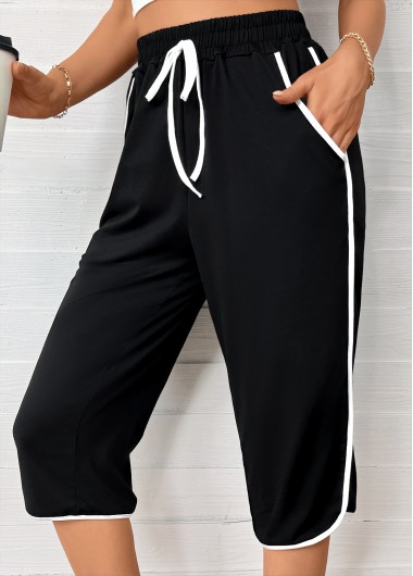 Modlily Black Straight Leg Elastic Waist High Waisted Pants - L