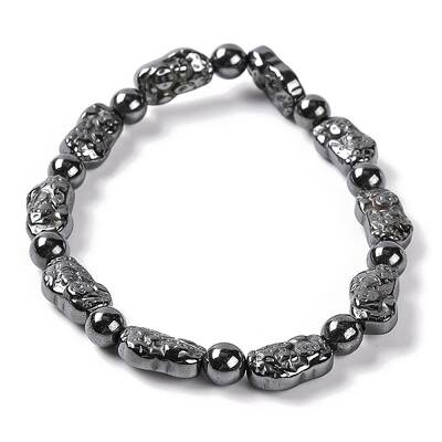 Round & Nuggets Synthetic Non-magnetic Hematite Beaded Stretch Bracelets for Women