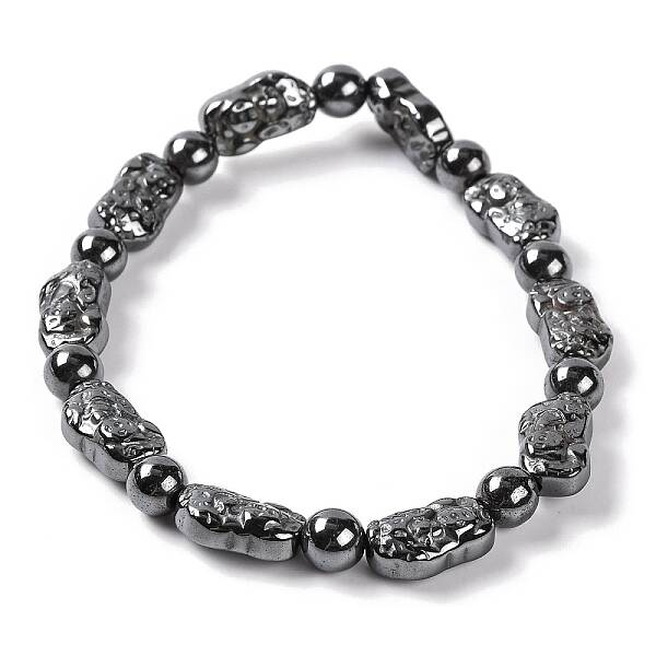 Round & Nuggets Synthetic Non-magnetic Hematite Beaded Stretch Bracelets for Women