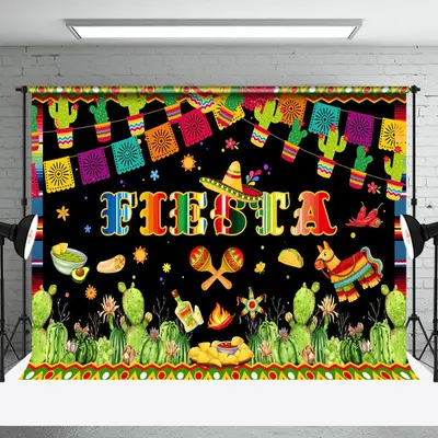 Green Cactus Cultural Flag Mexican Fiesta Backdrop - Aperturee