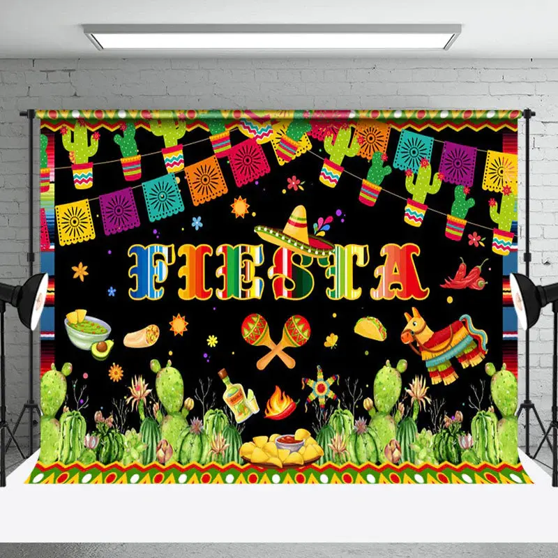 Green Cactus Cultural Flag Mexican Fiesta Backdrop - Aperturee