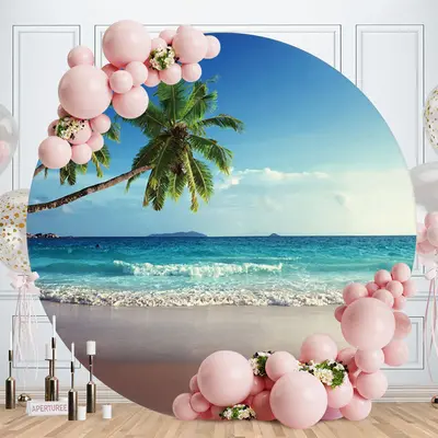 Coconut Tree Summer Sea With Beach Round Backdrop - Aperturee