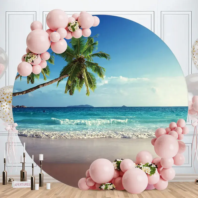 Coconut Tree Summer Sea With Beach Round Backdrop - Aperturee