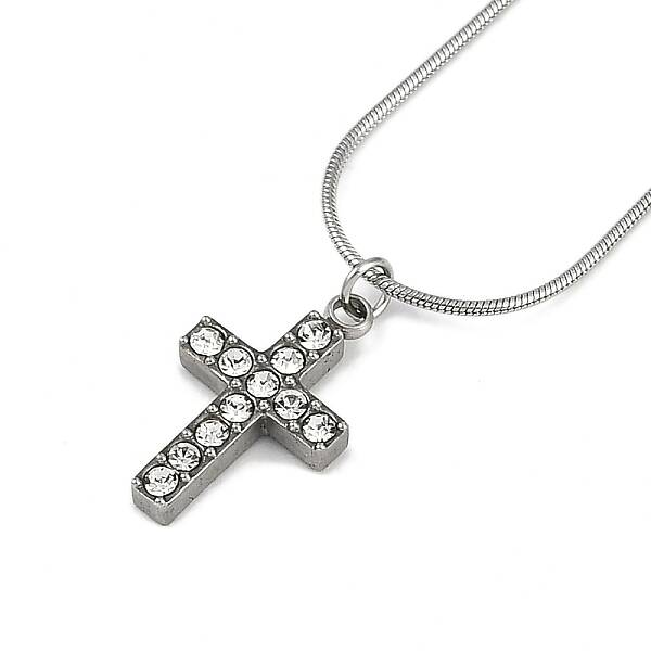304 Stainless Steel Crystal Rhinestone Cross Pendant Round Snake Chain Necklaces for Women