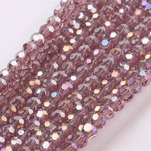 Faceted(32 Facets) Round Electroplate AB Color Plated Glass Beads Strands