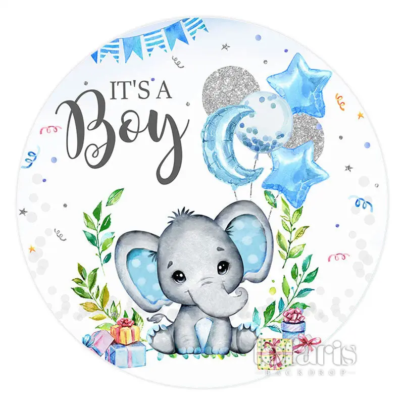 Aperturee Circle Its A Boy Elephant Baby Shower Backdrop Banner | Circle Background For Party | Custom Round Backdrop | Baby ...