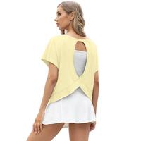 GRECERELLE Women's Open Back Workout Tops Backless Athletic Shirts Casual Crop Running Tee Y2k Yoga