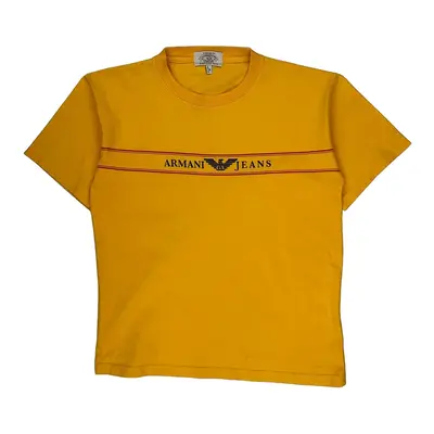 Barcode Print Armani Jeans Graphic T-Shirt - XL Yellow Cotton