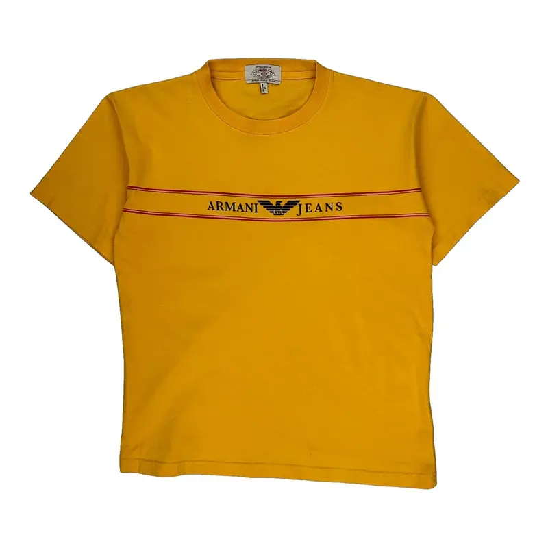 Barcode Print Armani Jeans Graphic T-Shirt - XL Yellow Cotton