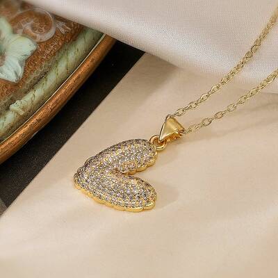 Brass Micro Pave Clear Cubic Zirconia Cable Chain Heart Pendant Necklaces for Women