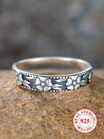 S925 Sterling Silver Vintage Flower Embossed Ring, Unique Rings, Fashion Accessories for Women & Girls, Trendy All-match & Ex...