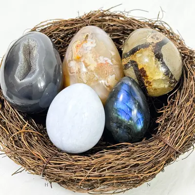 [Video Order] 1 Count Crystal Egg/Size:40g~200g/Material：Labradorite，Septarian，Black Obsidian，Grey Agate，Silver Obs...