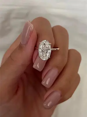 S925 Sterling Silver 3.5-carat Oval Shaped Artificial Zircon Ring, Fashion Engagement Ring for Women, Trendy All-match & Exqu...