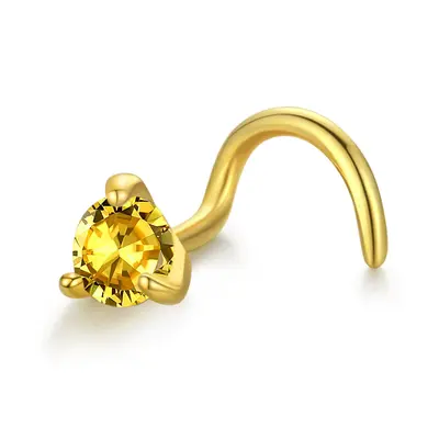 14K Gold Circular Cubic Zirconia Personalized Birthstone Nose Ring