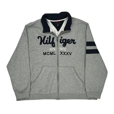 Tommy Hilfiger Spellout Zip Up - 2XL Grey Cotton Blend