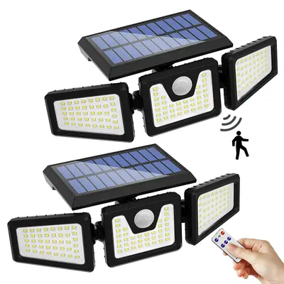 Solar Outdoor Lights Security Lights with Remote Control,3 Heads Motion Sensor Lights, IP65 Waterproof,270° Wide Angle Flood...