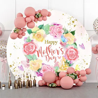 Aperturee Rose Wreath Gold Glitter Pink Round Mothers Day Backdrop | Mother'S Day Backdrop | Mothers Day Photo Backdrop Ideas...