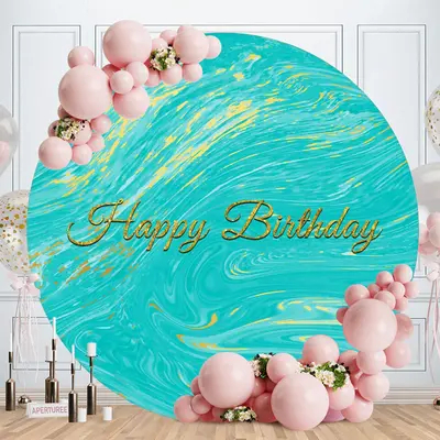 Aperturee Cyan Abstract Texture Round Birthday Backdrop
