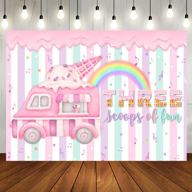Three Scoops Of Fun Ice Cream 3rd Birthday Backdrop - Aperturee
