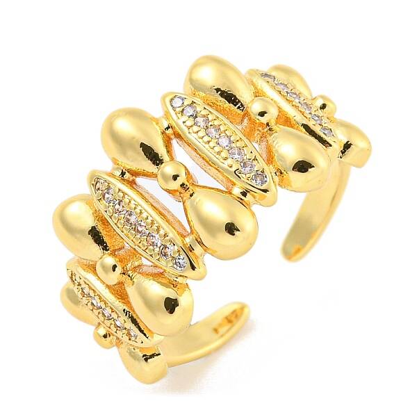 Bowknot & Horse Eye Clear Cubic Zirconia Open Cuff Ring