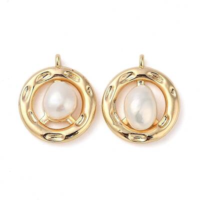 Brass Pave Natural Freshwater Pearl Pendants
