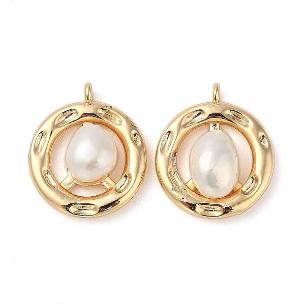 Brass Pave Natural Freshwater Pearl Pendants