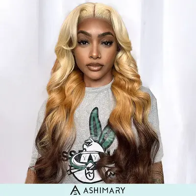 613 Blonde Brown Ombre Body Wave Transparent HD Lace Front Wigs