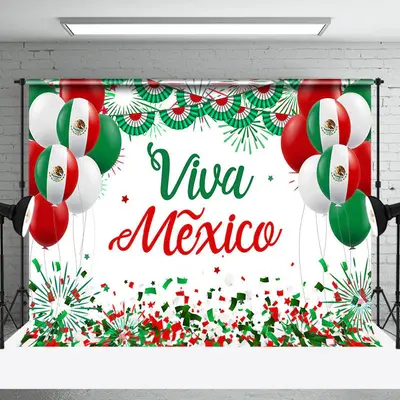 White Red Green Viva Mexico Independencia Backdrop
