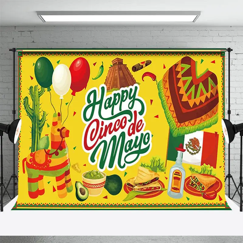 Happy Cinco De Mayo Yellow Mexico Fiesta Backdrop - Aperturee
