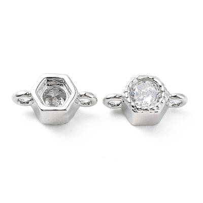 Rack Plating Brass Pave Clear Cubic Zirconia Connector Charms