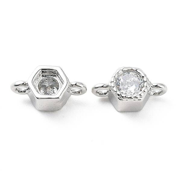 Rack Plating Brass Pave Clear Cubic Zirconia Connector Charms