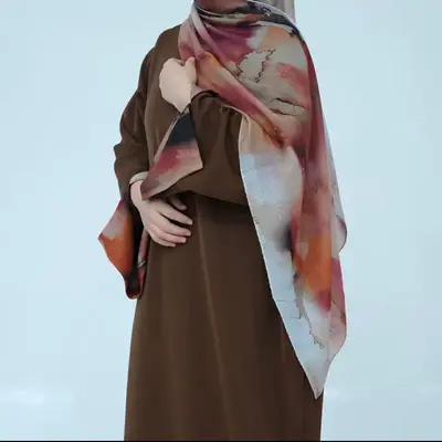 Abaya Two Pieces - Brown Color with Colorful Patterns, Comfortable Fit, Versatile Style for Various Occasions